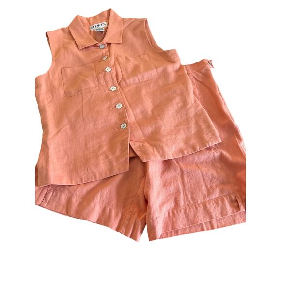 Vintage 90’s MixIt Light Orange 2pc. Dress Shorts & Sleeveless Top Size 10 - Picture 4 of 10